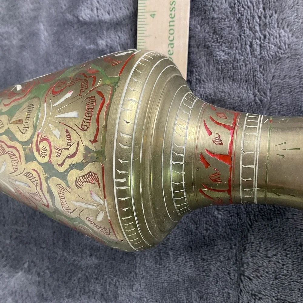 Vintage Brass Vase Decorative Floral‎ Ornate Etched Accent Tall Pedestal Vase
